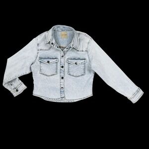 Love‎ Trends Top Women Large Blue Long Sleeve Shacket Snap Collar Western NWOT